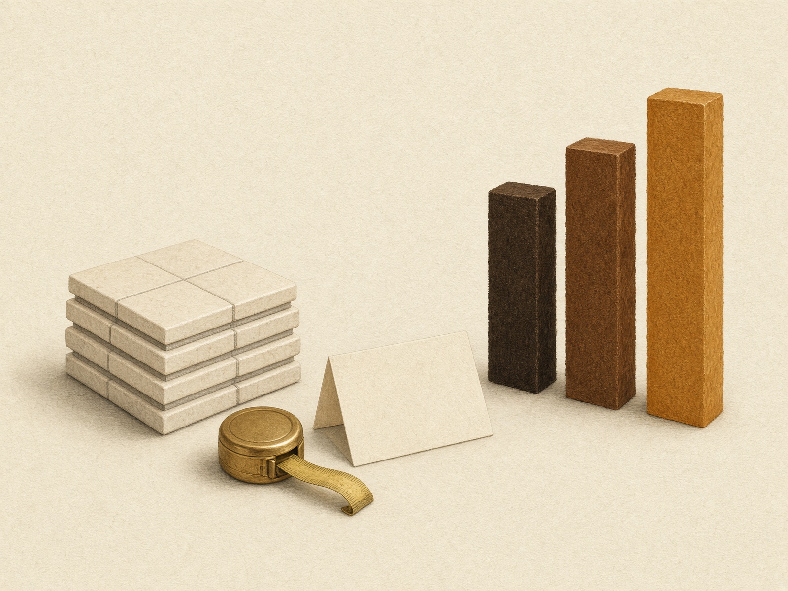 Tiles, a tape measure and three bars